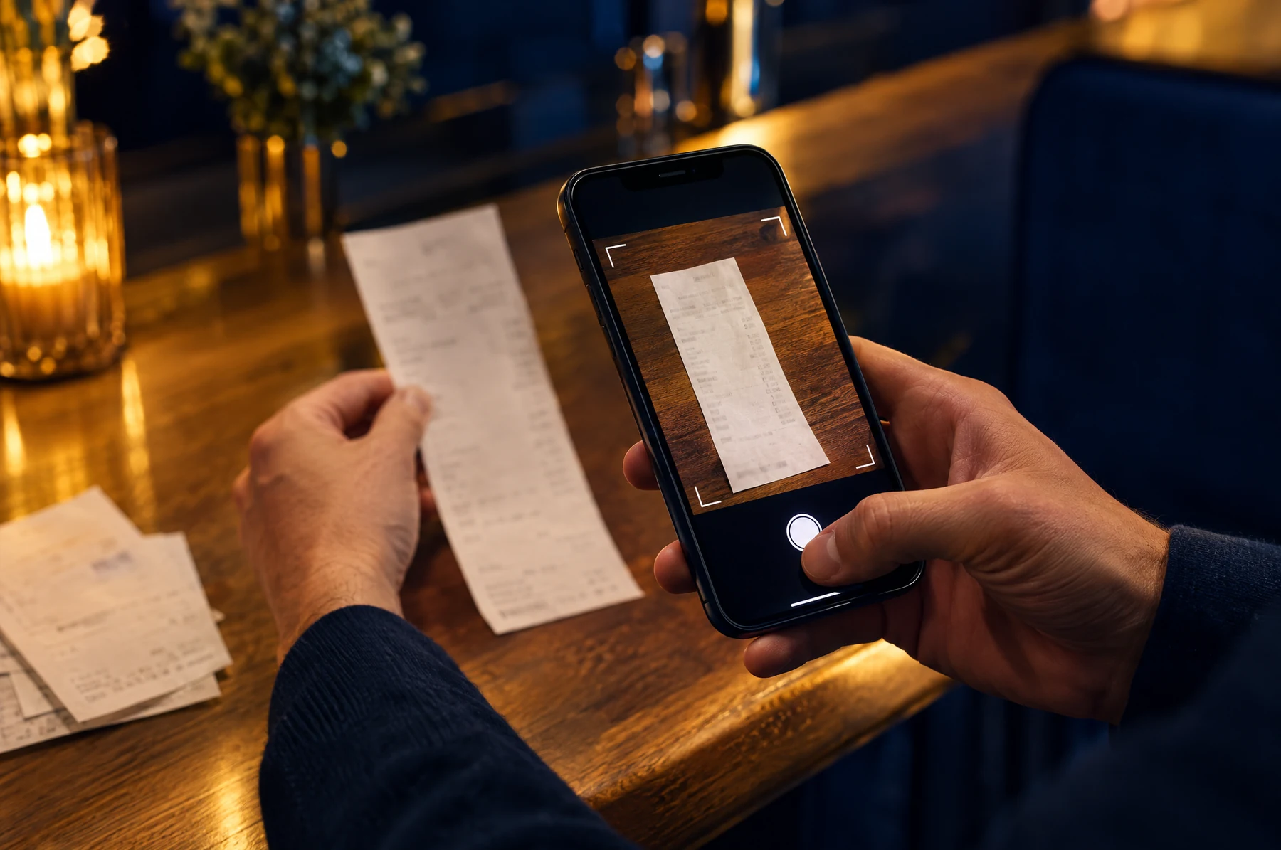 Ein Kassenbon wird mit dem Smartphone fotografiert